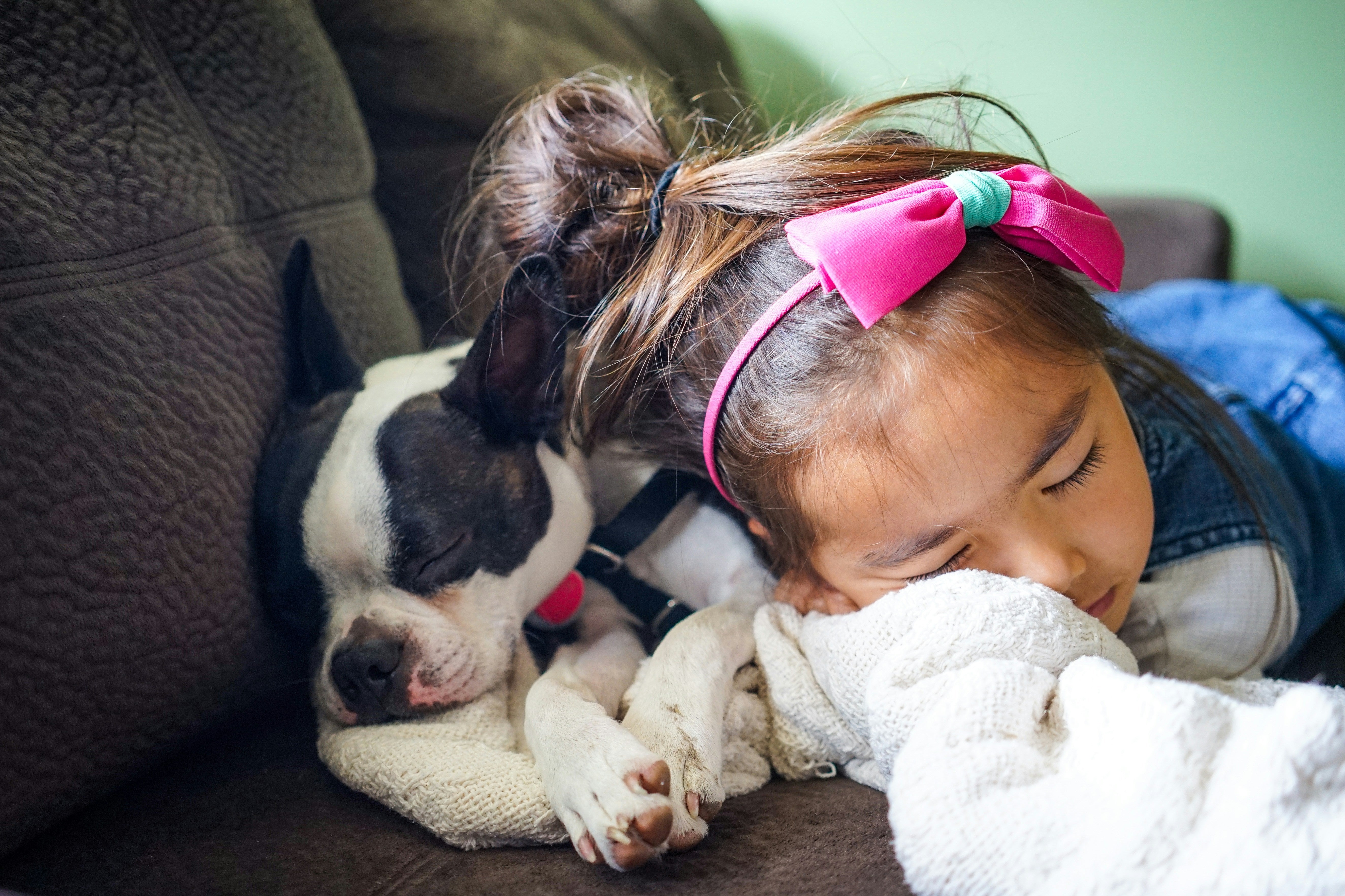 Child sleeping with dog