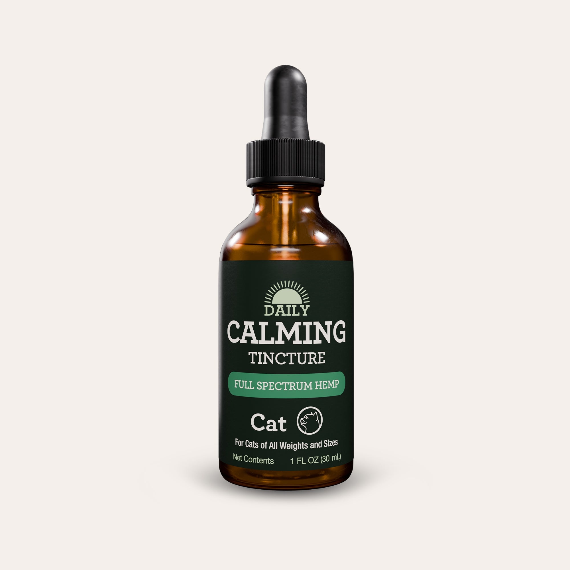 Bottle of Daily Calming Tincture for cats on a light gray background